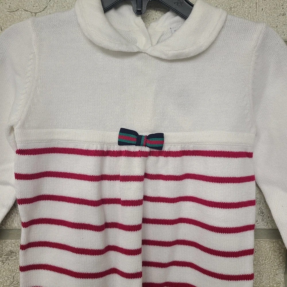 Janie and Jack Cotton White Pink Striped One Piece Knit Outfit Size 12-18 Months
